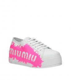 White Fluo Pink Side Logo Sneakers