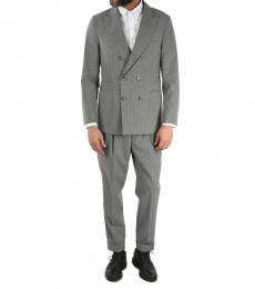 Grey Double-Breasted Pencil Striped Suit  Peaked Lapel