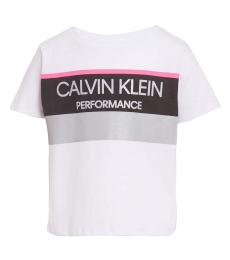 Calvin Klein Little Girls White Chest Stripe T-shirt