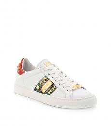 Cavalli Class White Studded Leather Sneakers