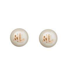 Ralph Lauren Golden Pearl Logo Stud Earrings