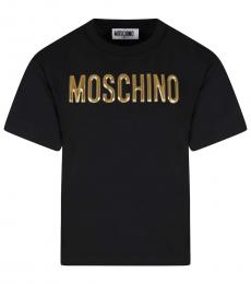 Moschino Girls Black Laminated Logo T-Shirt