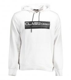 Cavalli Class White Logo Print Long Sleeves Hoodie