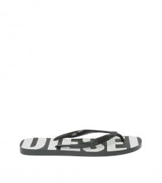 Diesel Black White Logo Flip Flops