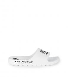 Karl Lagerfeld White Logo Patch Pool Slides