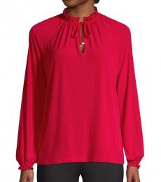 Michael Kors Red Long-Sleeve Mockneck Top