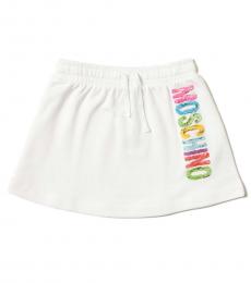 Little Girls White Multicolor Logo Skirt