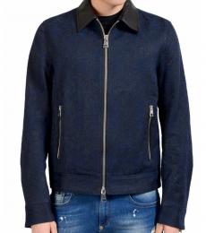 Dark Blue Wool Leather Jacket
