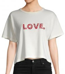 Rebecca Minkoff Ecru Graphic Cotton Cropped Top