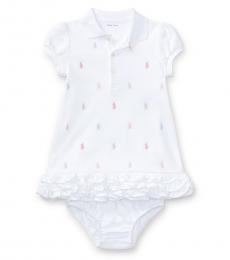 Ralph Lauren Baby Girls White Ruffled Polo Dress