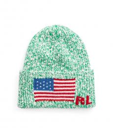 Ralph Lauren Fiji Green Flag-Brim Knit Beanie