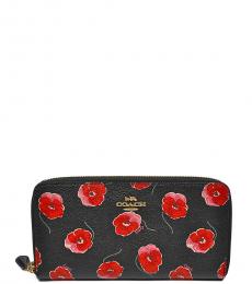 Coach Black Accordion Zip Around Floral Wallet