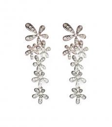 Betsey Johnson Silver Flowers Crystals Earrings