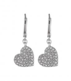 Silver Crystal Heart Drop Earrings