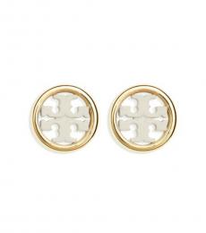 Tory Burch Gold-White Logo Miller Circle Stud Earrings