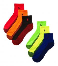Ralph Lauren Multicolor Athletic Celebrity Quarter Socks 6-Pack