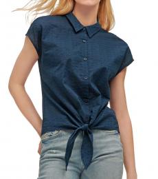 Navy Blue Collared Button Down Top