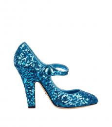 Blue Sequined Mary Janes Heels