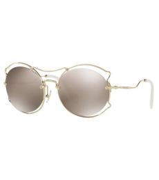 Miu Miu Gold Brown Irregular Framed Sunglasses