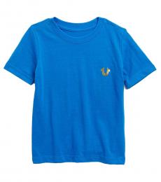 Little Boys Bright Blue Gold Buddha Logo T-Shirt