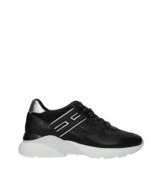 Black Silver Fabric Sneakers