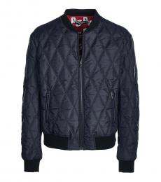 Navy Blue Quilted Logo Jacket