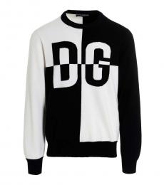 Dolce & Gabbana White Color Block Wool Sweater