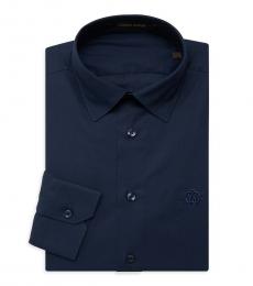 Navy Blue Slim-Fit Dress Shirt