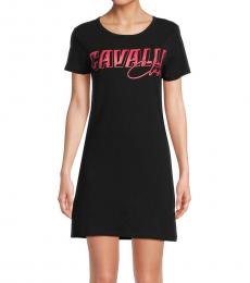 Cavalli Class Black Roundneck Logo Minidress