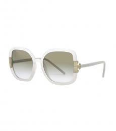 Tory Burch White Olive Gradient Square Sunglasses