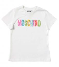 Moschino Little Girls White Multicolor Logo T-Shirt