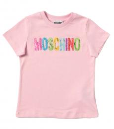 Moschino Little Girls Pink Multicolor Logo T-Shirt
