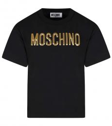 Moschino Little Girls Black Laminated Logo T-Shirt