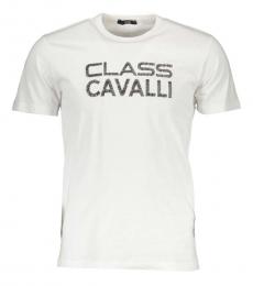 Cavalli Class White Logo Print Crewneck T-Shirt