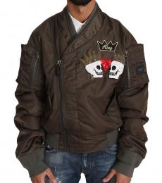 Dolce & Gabbana Taupe Beaded Crown Skull Jacket