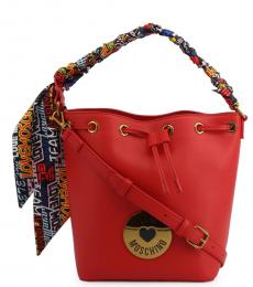 Love Moschino Red Graphic Handle Medium Bucket Bag