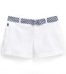 Ralph Lauren Girls White Belted Chino Shorts