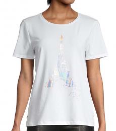 White Metallic Eiffel Tower Graphic T-Shirt