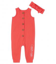 Calvin Klein 2 Piece Coverall/Headband Set (Baby Girls)