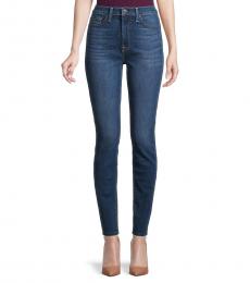 7 For All Mankind Dark Blue High-Rise Skinny Jeans