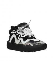 Black Beige Leather Sneakers