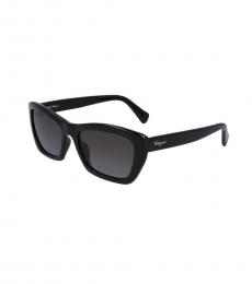 Salvatore Ferragamo Black Rectangular Cateye Sunglasses