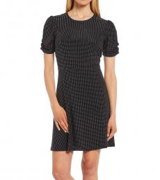 Black Ruched Sleeve A-Line Dress