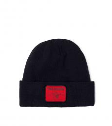 True Religion Black Logo Patch Beanie Hat