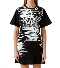 Cavalli Class Blackwhite Crewneck Logo Dress