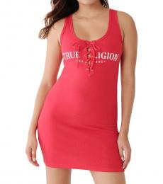 True Religion Pink Lace Up Logo Tank Dress