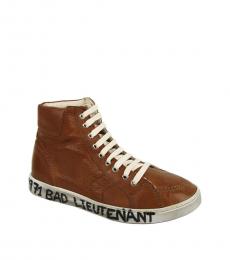 Saint Laurent Brown Leather High Top Sneakers