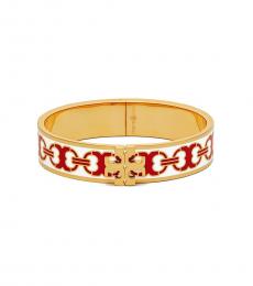Tory Burch New Ivory-Red Enamel Logo Bracelet