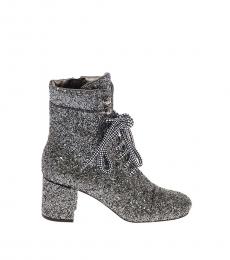Miu Miu Grey Glittered Leather Boots