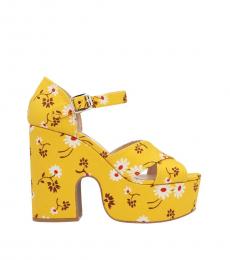 Yellow Floral Printed Fabric Heels